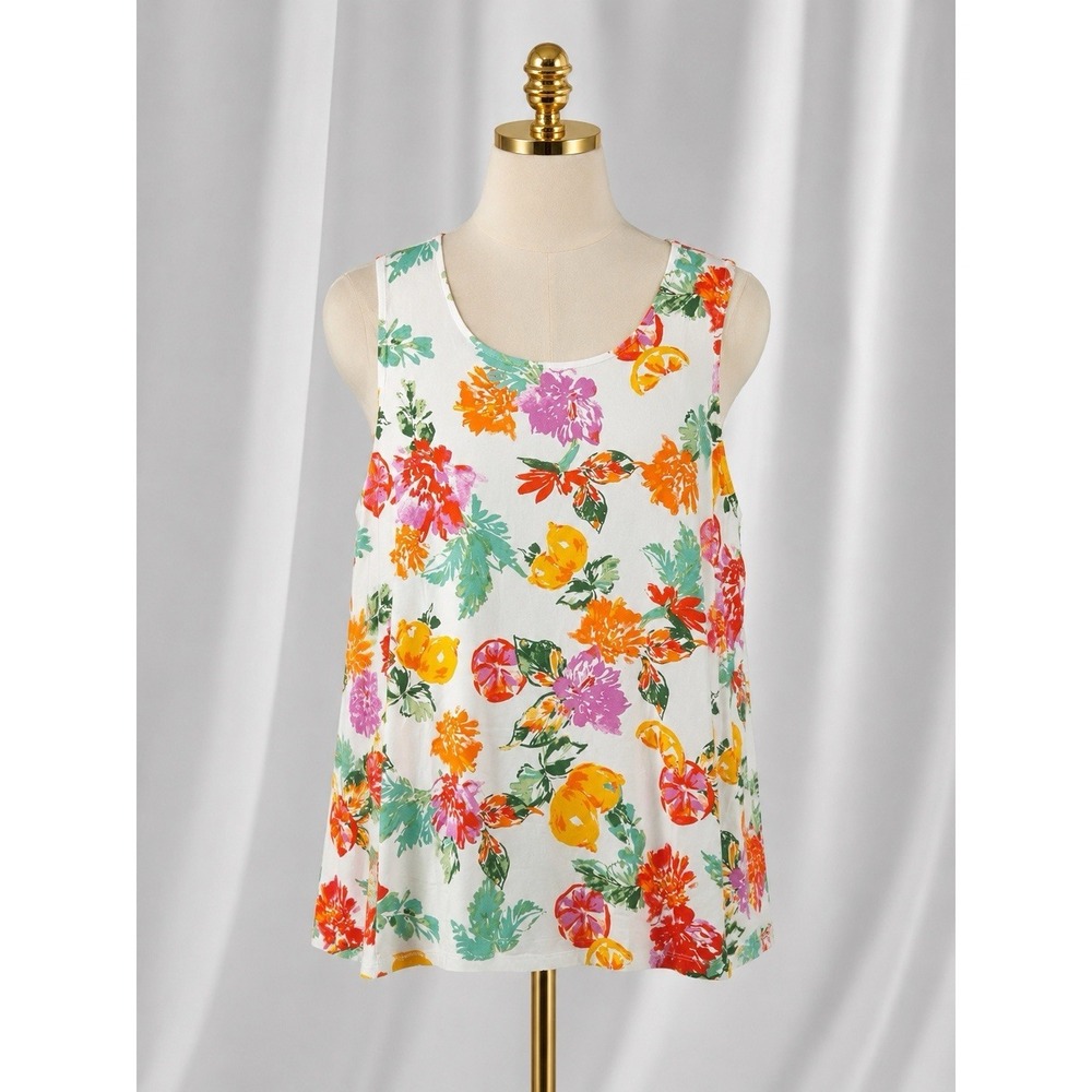 Denim & Co Printed Favorite Jersey Scoop Neck Swing Tank Top White #A602669